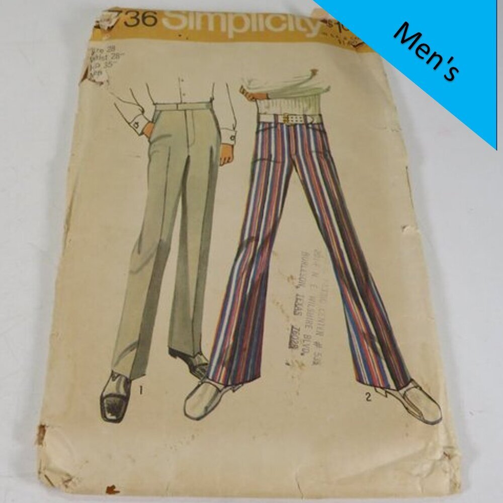Simplicity 9736 Clothing Pattern Men's Pants size 28 straight leg